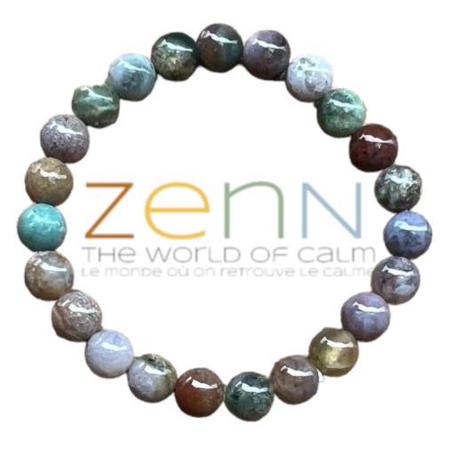 Zenn Indian Agate Stone Bracelet For Physical Emotional Balance Healing Grounding & Protection 8Mm New Hang Tag Packaging