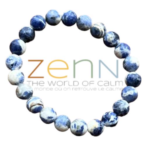 ZenN- Crystal & Gemstone Sodalite Ab Stone Bracelet Develops Healthy Throat Chakra And Promotes Truth And Integrity Along With Emotional Balance 8Mm New Hang Tag Packaging