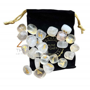 ZenN- Crystal & Gemstone Clear Stone Quartz Rune Set Has The Ability To Clear Mind And Enhance Higher Spiritual Receptivity 