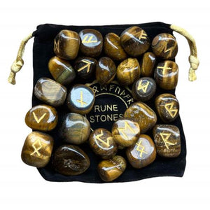 ZenN- Crystal & Gemstone Tiger Eye Rune Set Promotes Wealth Prosperity And Good Fortune 