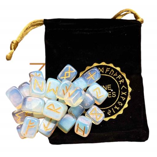 ZenN- Crystal & Gemstone Opalite Rune Set Enhances Psychic Abilities Inner Peace & Calmness And Increasing Energy 