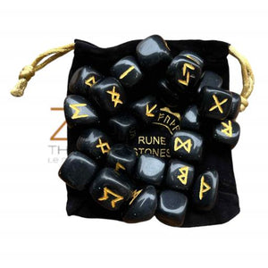 ZenN- Crystal & Gemstone Black Obsidian Rune Set Help Dispel Negative Energies And Remove Blockages & Imbalances In Root Chakra 