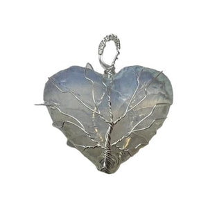 ZenN- Crystal & Gemstone Opalite  Heart Shape  Tree Of Life Wire Wrapped Pendant 