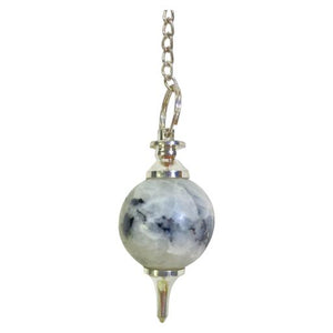 ZenN- Crystal & Gemstone White Rainbow Moonstone Gemstone Pendulum White Black Gray