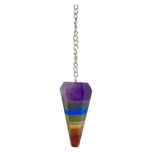 ZenN- Crystal & Gemstone 7 Chakra Gemstone Bonded Pendulum Purple Light Blue Blue Green Red Brown Yellow