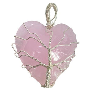 ZenN- Crystal & Gemstone Heart Shape Rose Quartz Pendant Wrapped With The Wire Pink