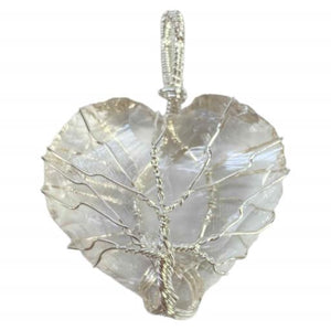 ZenN- Crystal & Gemstone Heart Shape Clear Quartz Pendant Wrapped With The Wire Smoky White