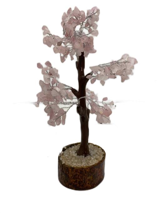 ZenN- Crystal & Gemstone Rose Quartz Gemstone Tree Encourages Mindfulness Heals Heart Chakra Grow Love And Pure Friendship (Wood Base) 300 Chips 