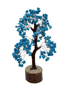 ZenN- Crystal & Gemstone Firoza (Turquoise) Gemstone Tree Helps Achieve Fame & Power Better Martial Relationship & Stability (Wood Base) 300 Chips 