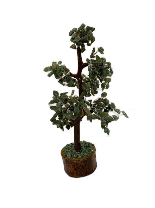 ZenN- Crystal & Gemstone Green Mica Jade Gemstone Tree Brings Wealth Prosperity And Good Luck (Wood Base) 300 Chips 