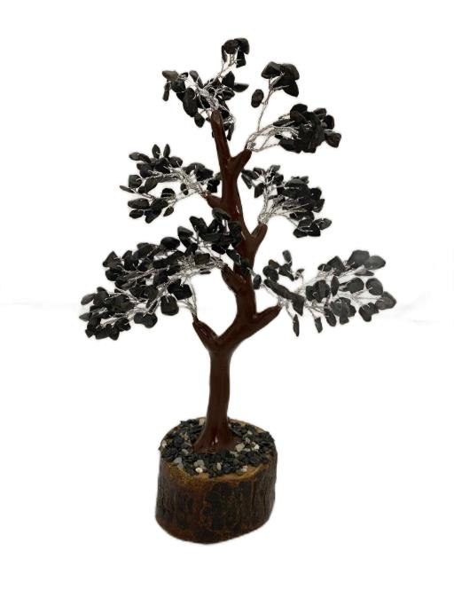 ZenN- Crystal & Gemstone Black Obsidian Gemstone Tree Help Dispel Negative Energies And Remove Imbalances In Root Chakra (Wood Base) 300 Chips 