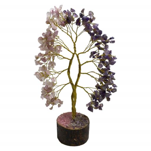 ZenN- Crystal & Gemstone Rose Quartz & Amethyst Gemstone Tree (Wood Base) 300 Chips 