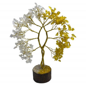 ZenN- Crystal & Gemstone Clear Quartz & Citrine Gemstone Tree (Wood Base) 300 Chips 