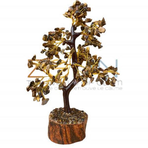 ZenN- Crystal & Gemstone Tiger Eye Gemstone Tree Promotes Wealth Prosperity And Good Fortune (Wood Base) 300 Chips 