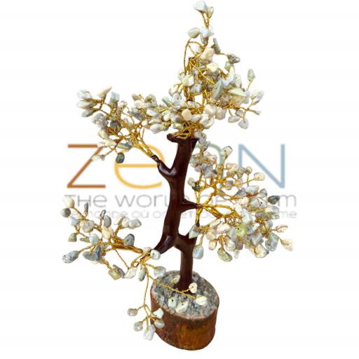 ZenN- Crystal & Gemstone Serpentine Gemstone Tree Helps In Building Happy Successful And Friendly Environment (Wood Base) 300 Chips 