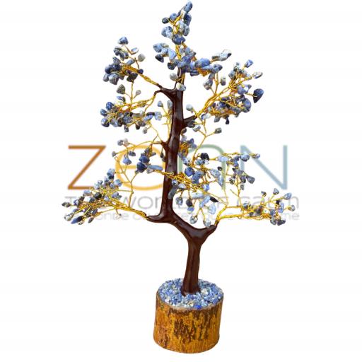 ZenN- Crystal & Gemstone Sodalite Gemstone Tree Helps Bringing Calmness To Emotions Strong Clarity And Self-Esteem (Wood Base) 300 Chips 