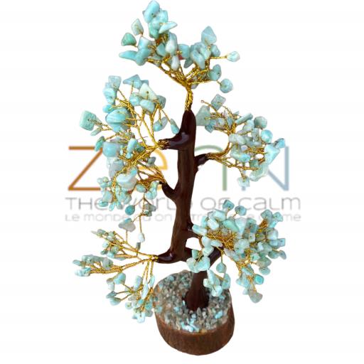 ZenN- Crystal & Gemstone Amazonite Gemstone Tree Promotes Creative Expression Good Communication Truthfulness And Flexibility (Wood Base) 300 Chips 