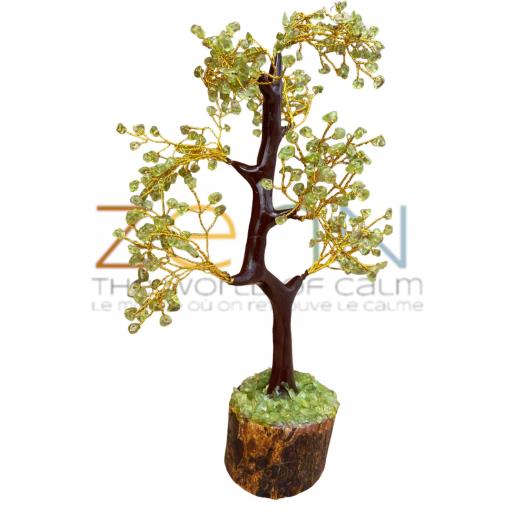 ZenN- Crystal & Gemstone Peridot (Dyed) Gemstone Tree Enhances Confidence Prosperity Abundance & Happiness (Wood Base) 300 Chips 