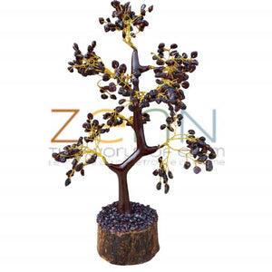 ZenN- Crystal & Gemstone Garnet Gemstone Tree Increases Commitment Honesty Hope And Faith (Wood Base) 300 Chips 