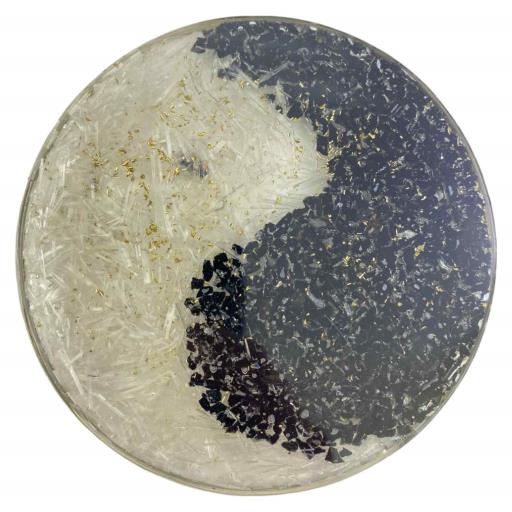 ZenN- Crystal & Gemstone Round Shape Orgone Coaster With Ying Yang Black White