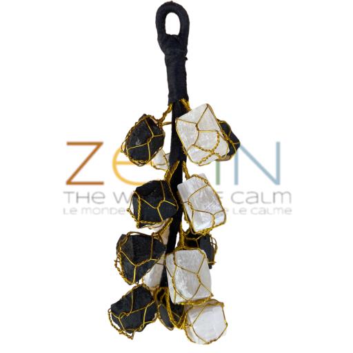 ZenN- Crystal & Gemstone Handmade Healing Crystals Window Wall Car Hanging Ornament Stone Black Tourmaline Clear Quartz Matte Stones Brings Prosperity 