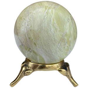 ZenN- Crystal & Gemstone Serpentine Sphere Approx. 200G Display Stand Is Not Included Light Green Gray