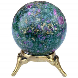 ZenN- Crystal & Gemstone Ruby Zoisite Sphere Approx. 200G Display Stand Is Not Included Sea Green Black