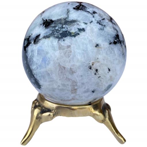 ZenN- Crystal & Gemstone White Rainbow Moonstone Sphere Approx. 200G Display Stand Is Not Included White Black