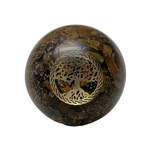 ZenN- Crystal & Gemstone Tiger Eye Orogne Sphere Tree Of Life Approx.200G Display Stand Is Not Included 