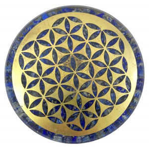 ZenN- Crystal & Gemstone Lapis Lazuli Cop Dust Orgone Coaster With Flower Of Life Blue Gray