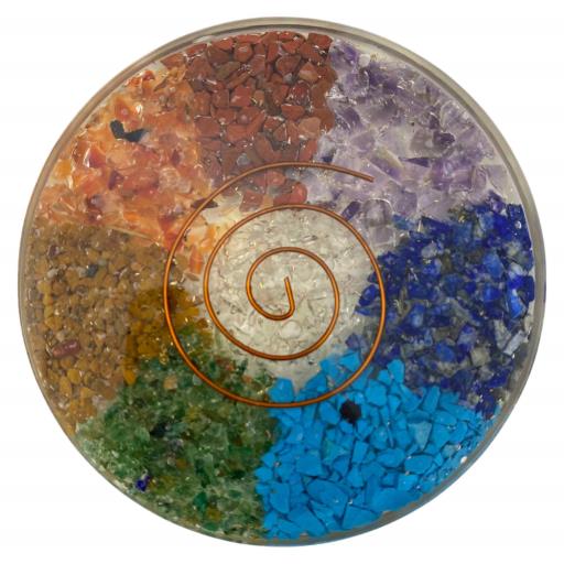 ZenN- Crystal & Gemstone 7 Chakra Gemstone Coaster With Copper Coil Blue Burgundy Green Orange Yellow Magenta Gold