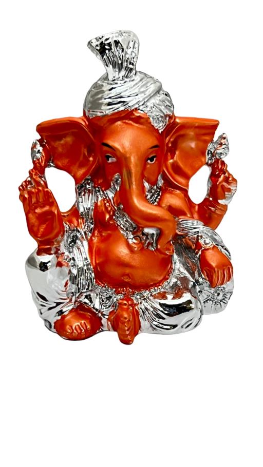 ZenN Ganesh Statue Orange And Silver 