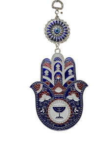 ZenN Wall Hanging Evil Eye Hamas Hand Dark BlueRedSilver