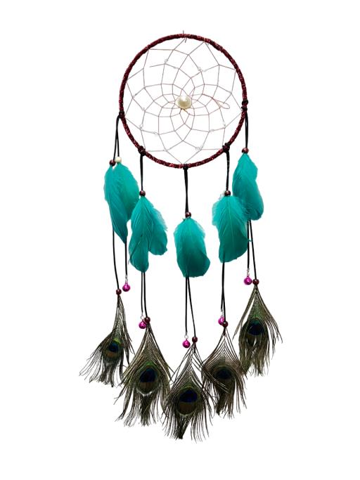 ZenN Circular Dream Catcher With White Stone & Peacock Feather Dark Red Brown Black Turquoise Green Purple