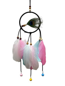 ZenN Circular Dream Catcher With Peacock Feather BlackPinkWhiteTurquoise Green