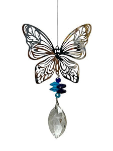 ZenN Stainless Steel Crystal Sundrop - Butterfly Wind Chime Silver