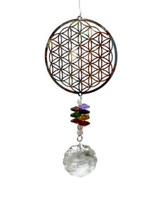 ZenN Stainless Steel Crystal Sundrop - Flower Of Life Wind Chime Silver