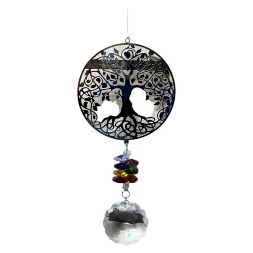 ZenN Stainless Steel Crystal Sundrop - Tree Of Life Wind Chime Silver