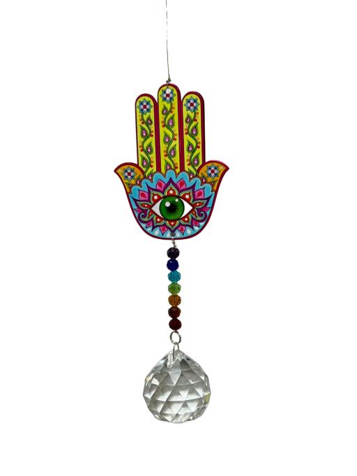 ZenN Stainless Steel Crystal Sundrop - Hamas Hand Wind Chime Multi-Colour