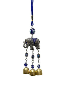 ZenN Elephant And Evil Eye Wind Chime BlueWhiteSilver Black Brass