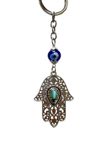 ZenN Evil Eye Key Chain With Hand Blue White Black Silver