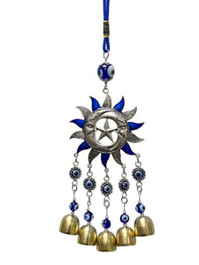 ZenN Evil Eye Sun Wind Chime Blue White Black Silver Brass