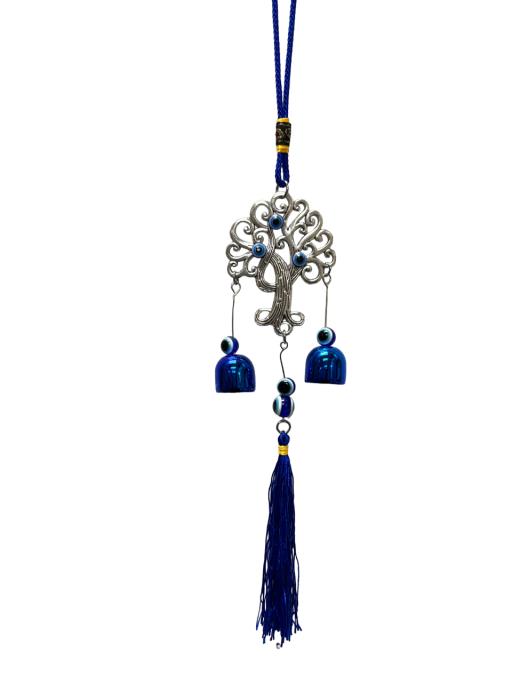 ZenN Evil Eye With Tree Of Life Wind Chime Blue White Black Silver