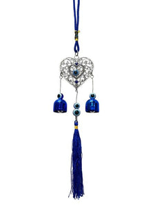 ZenN Evil Eye With Heart Wind Chime Blue White Black Silver