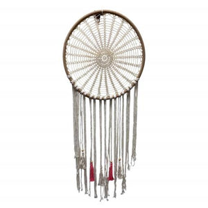 ZenN Circular Dream Catcher With Strings & Beads Ivory (Off White) Pink