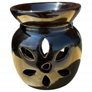 ZenN Dark Brown Ceramic Flower Design Oil Burner/Diffuser Tealight Holder - Aromatherapy Dark Brown