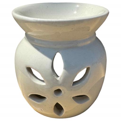 ZenN Ivory Ceramic Flower Design Oil Burner/Diffuser Tealight Holder - Aromatherapy Ivory