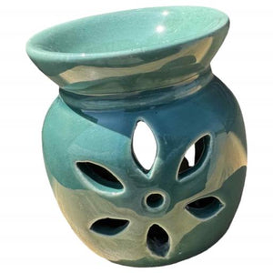 ZenN Green Ceramic Flower Design Oil Burner/Diffuser Tealight Holder - Aromatherapy Green