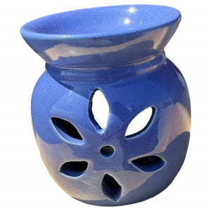 ZenN Blue Ceramic Flower Design Oil Burner/Diffuser Tealight Holder - Aromatherapy Blue