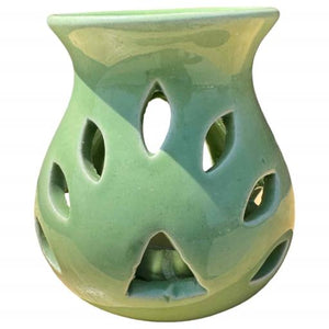 ZenN Green Ceramic Flower Petal Design Oil Burner/Diffuser Tealight Holder - Aromatherapy Leaf Green